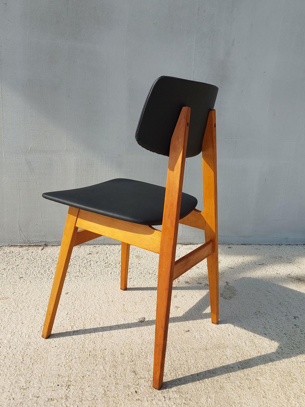 Mid Century Dining Chair, Scandinavian Design, Leather Dining Chair, Designer Chair, Stol Kamnik, 1970's photo vintage