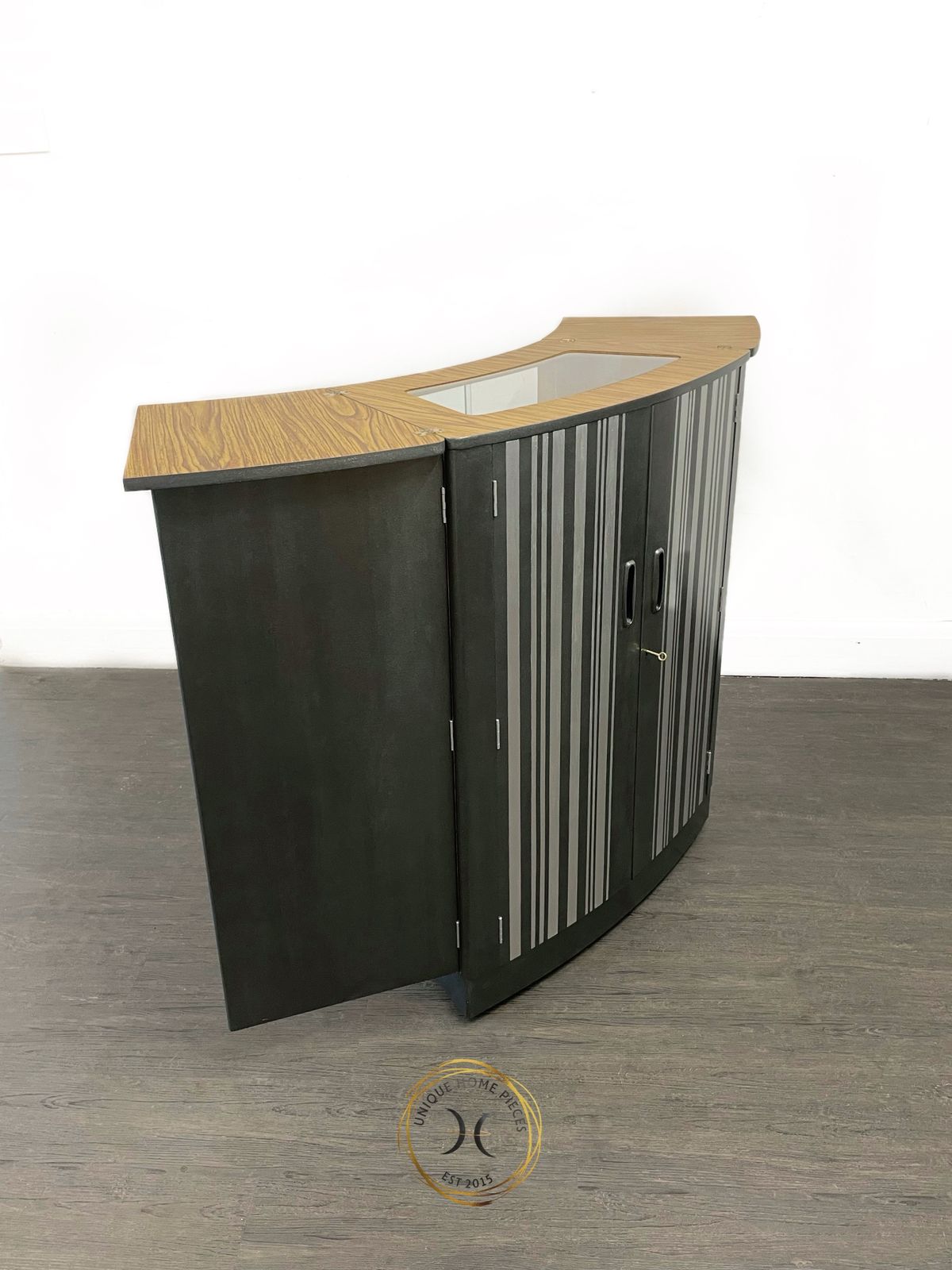 Turnidge Of London Metamorphosis Bespoke Grey Silver Striped Coctail Cabinet/Mcm Bar photo for sale