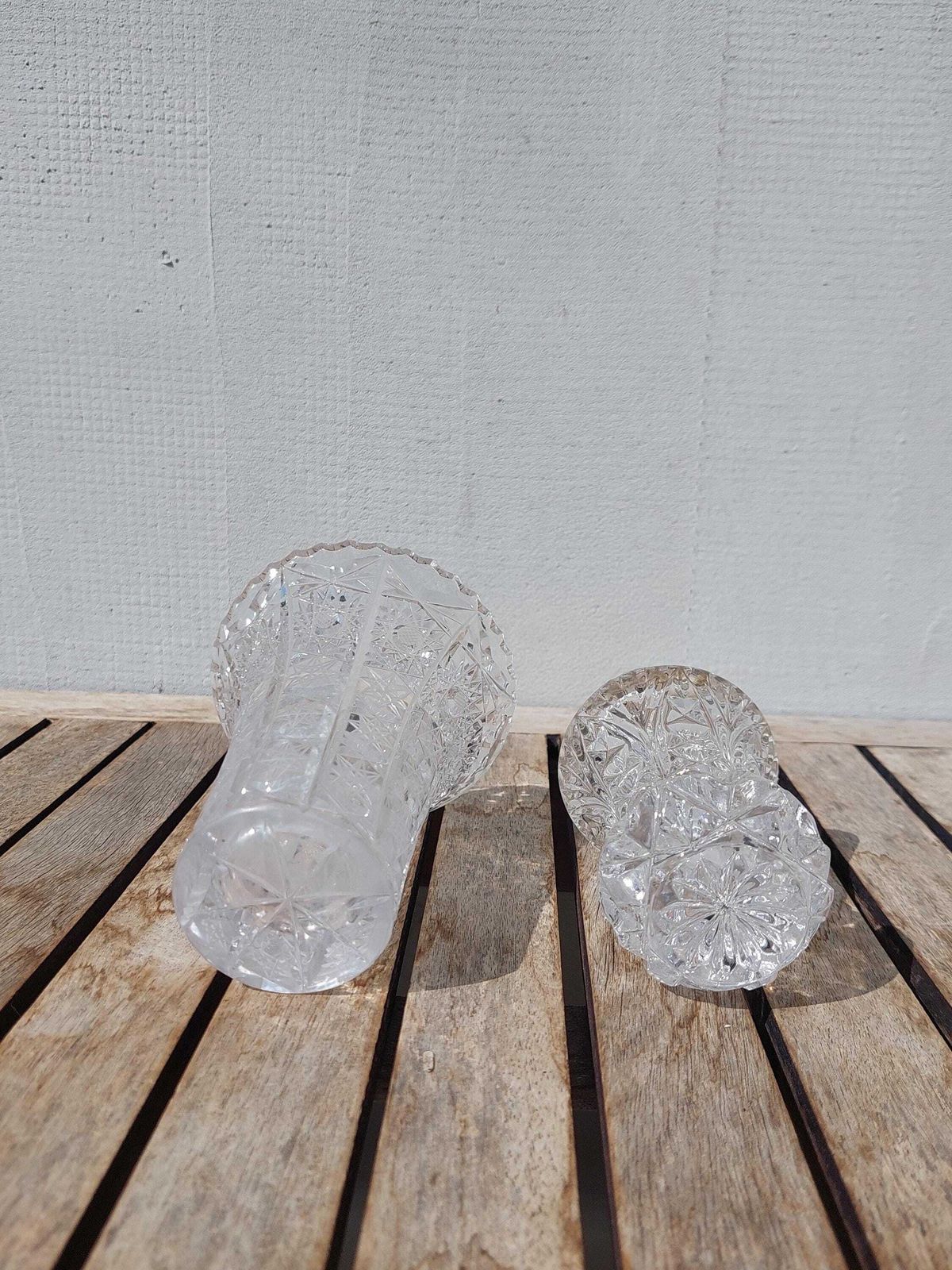 Vintage Hand Cut Crystal Glass Vases / Two Crystal Glass Vases / Small Crystal Vases / Mcm Hand Cut Crystal / 70's photo 105.0