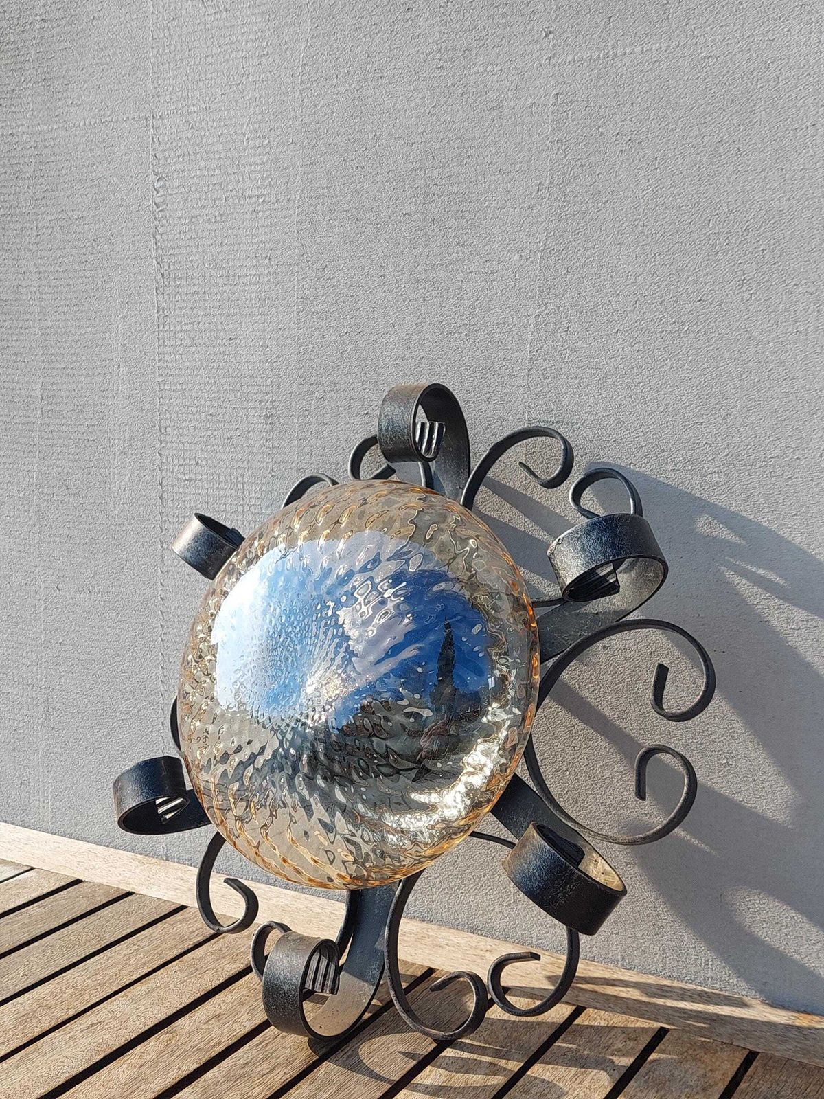 Brutalist Wall Lamp, Wrought Iron And Bubble Glass Wall Lamp, Brutalist, Mid Century Wall Lamp, Italy, 1980s photo for sale