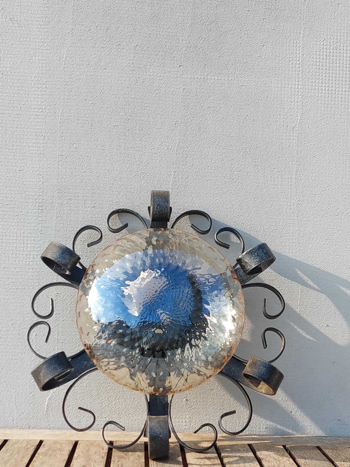 Brutalist Wall Lamp, Wrought Iron And Bubble Glass Wall Lamp, Brutalist, Mid Century Wall Lamp, Italy, 1980s photo 328.0