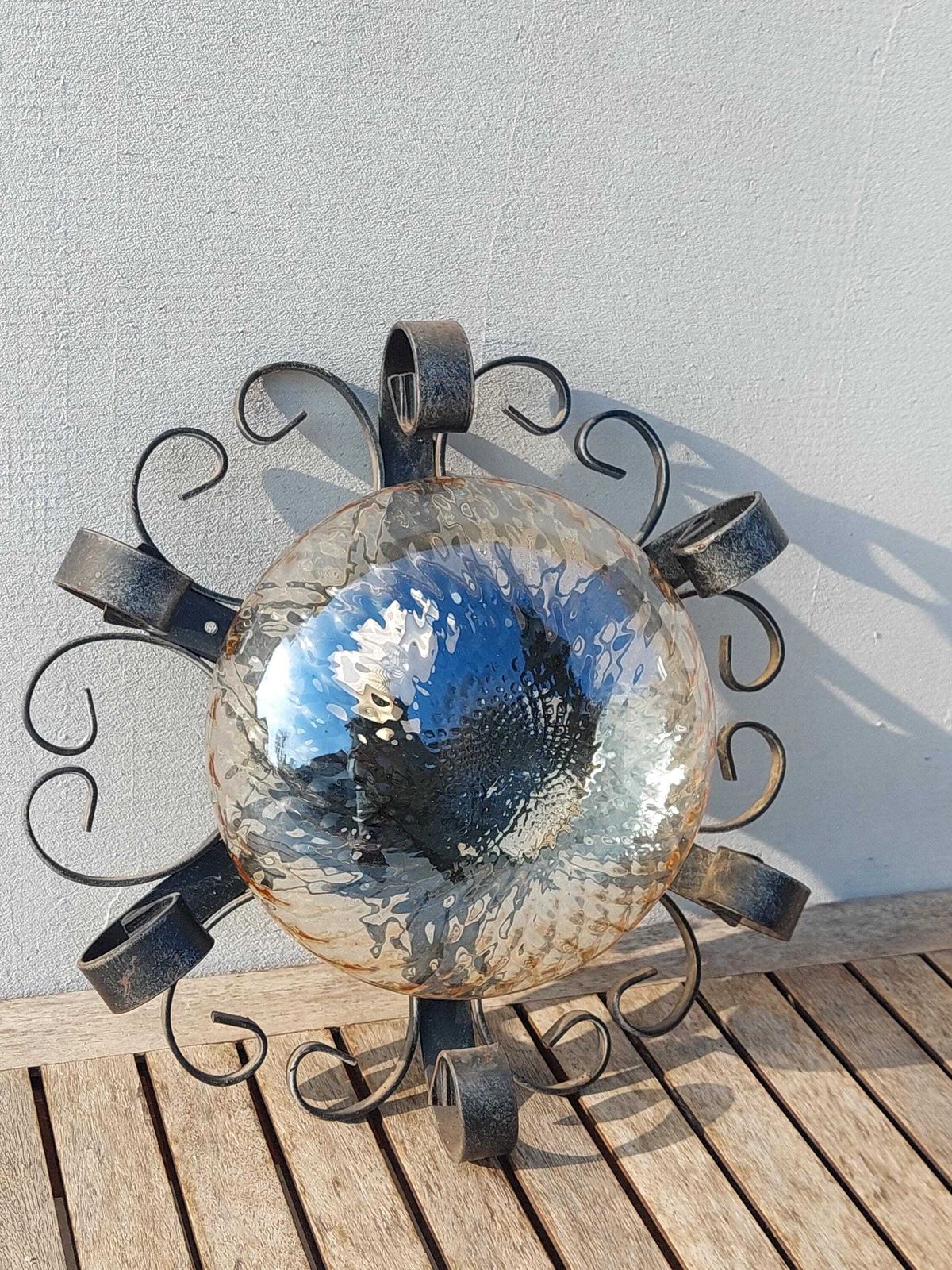 Brutalist Wall Lamp, Wrought Iron And Bubble Glass Wall Lamp, Brutalist, Mid Century Wall Lamp, Italy, 1980s photo vinterior