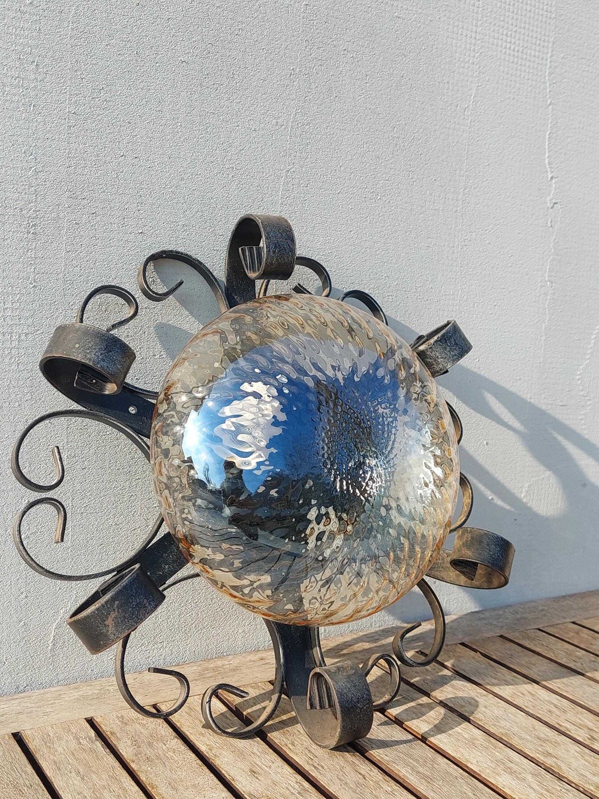 Brutalist Wall Lamp, Wrought Iron And Bubble Glass Wall Lamp, Brutalist, Mid Century Wall Lamp, Italy, 1980s photo vintage