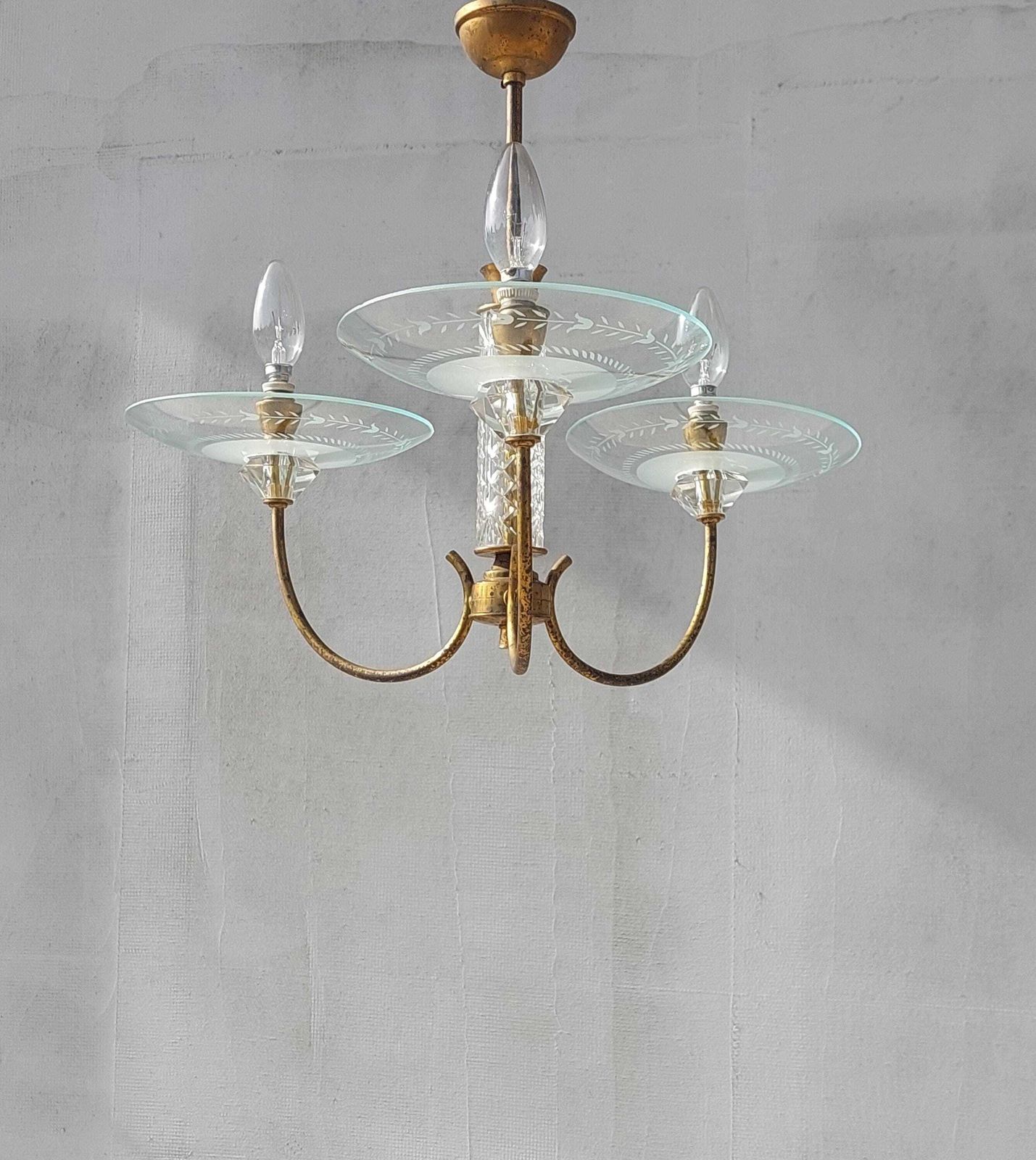 Ceiling Light Attributed To Pietro Chiesa For Fontana Arte, Vintage Chandelier, Fontana Arte, Pietro Chiesa, Art Deco, Italy, 1940s photo furniture