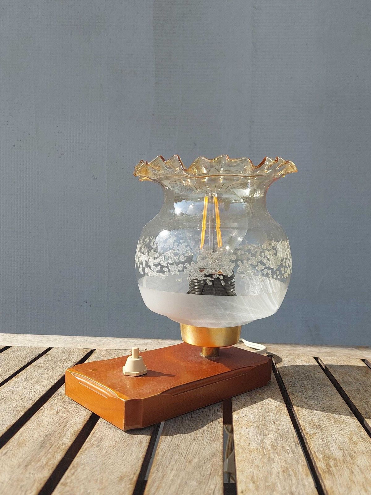 Vintage Bedside Lamp, Vintage Table Lamp, Mid Century Table Lamp, Glass And Wood Table Lamp, 1970s photo 158.0
