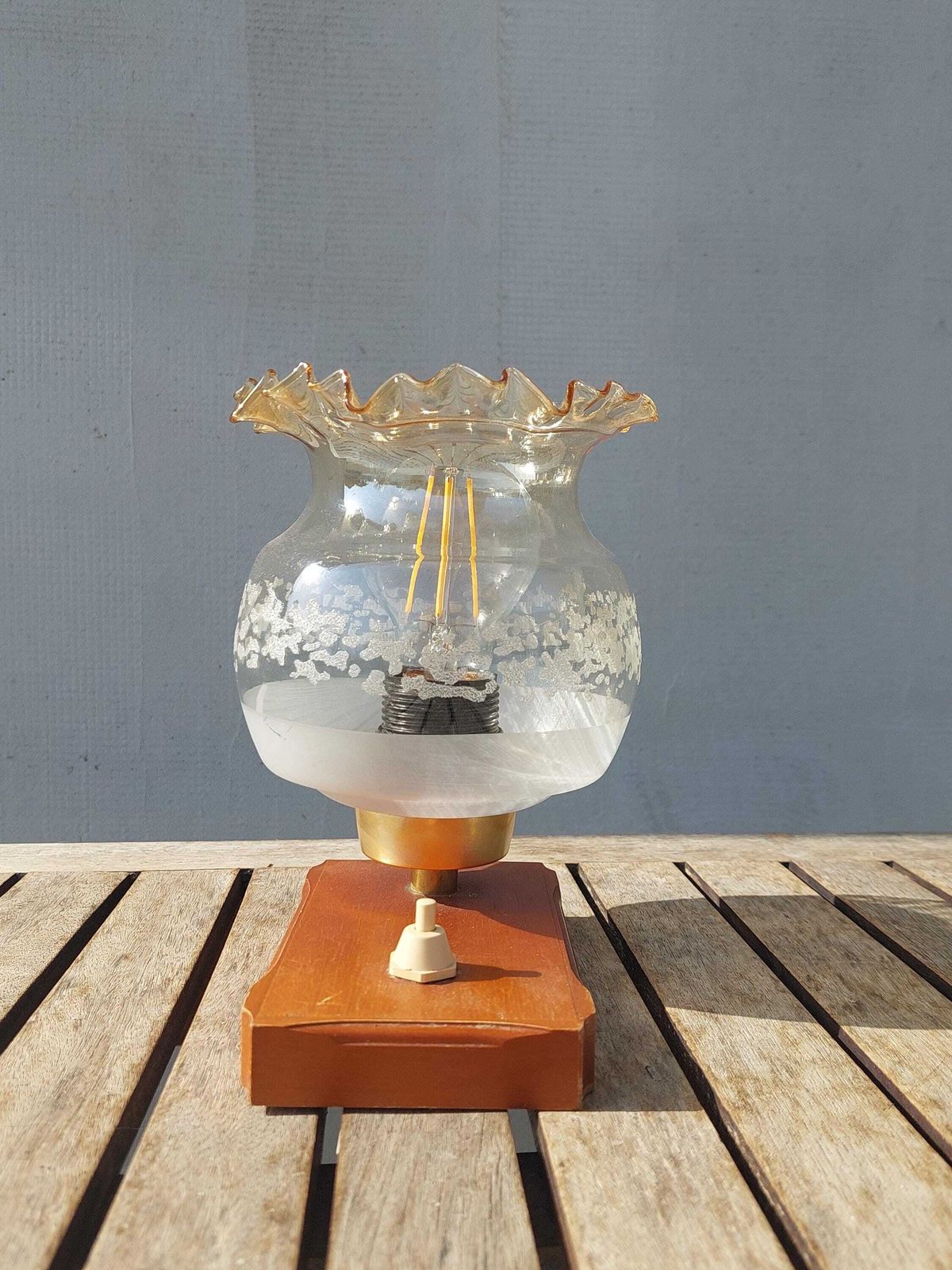 photo furniture Vintage Bedside Lamp, Vintage Table Lamp, Mid Century Table Lamp, Glass And Wood Table Lamp, 1970s