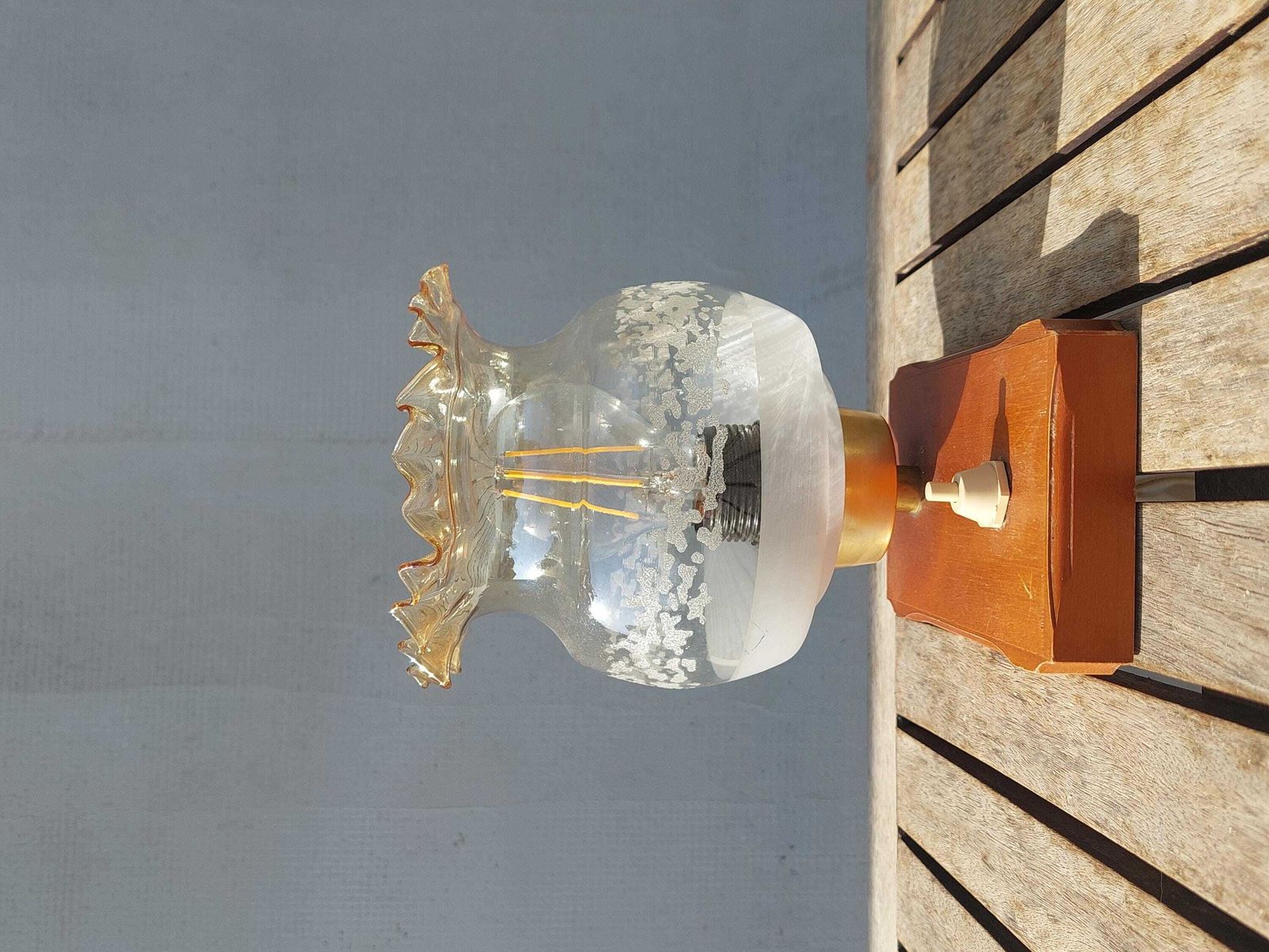 photo for sale Vintage Bedside Lamp, Vintage Table Lamp, Mid Century Table Lamp, Glass And Wood Table Lamp, 1970s