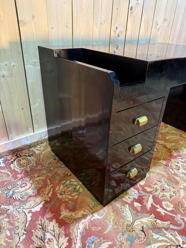 Bureau Laqué Noir De Style Art Déco Et Sa Chaise photo vintage