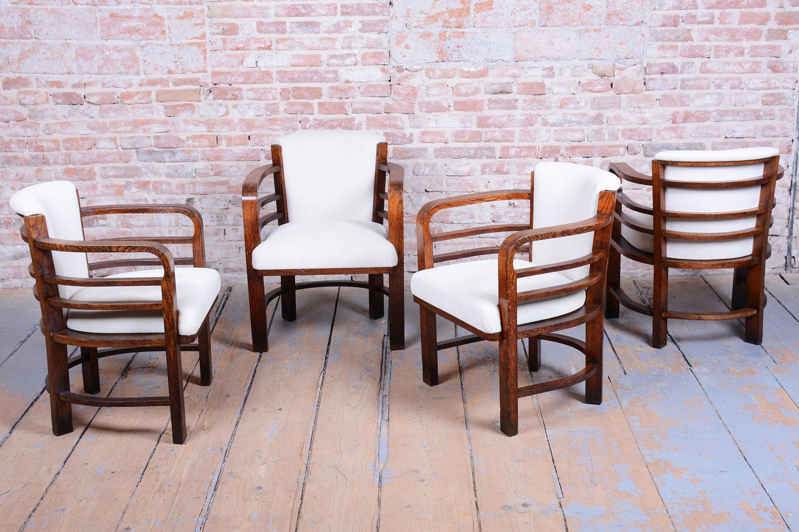 Set Of Four Restored Art Deco Armchairs, By O. Wagner, Oak, Austria, 1910s photo Furniture