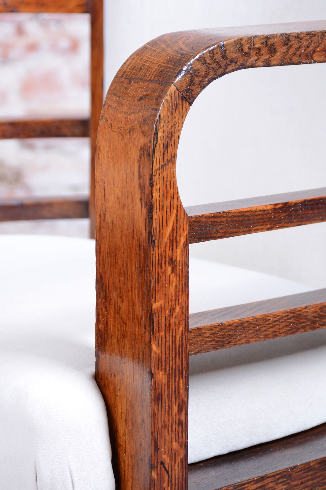Set Of Four Restored Art Deco Armchairs, By O. Wagner, Oak, Austria, 1910s photo vintage