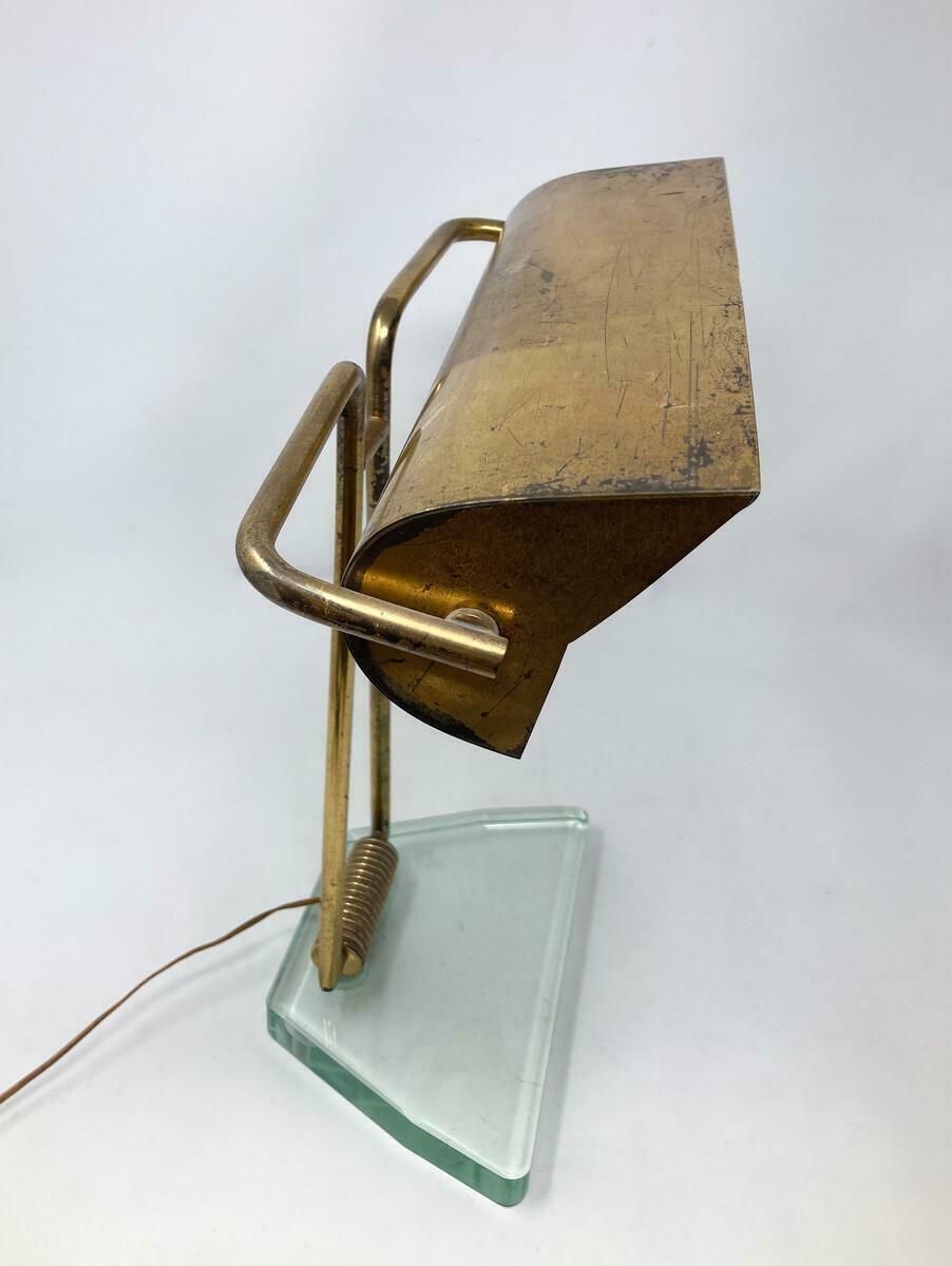 Mid Century Modern Glass & Brass Table Lamp Attributed To Pietro Chiesa, 1950s photo buy