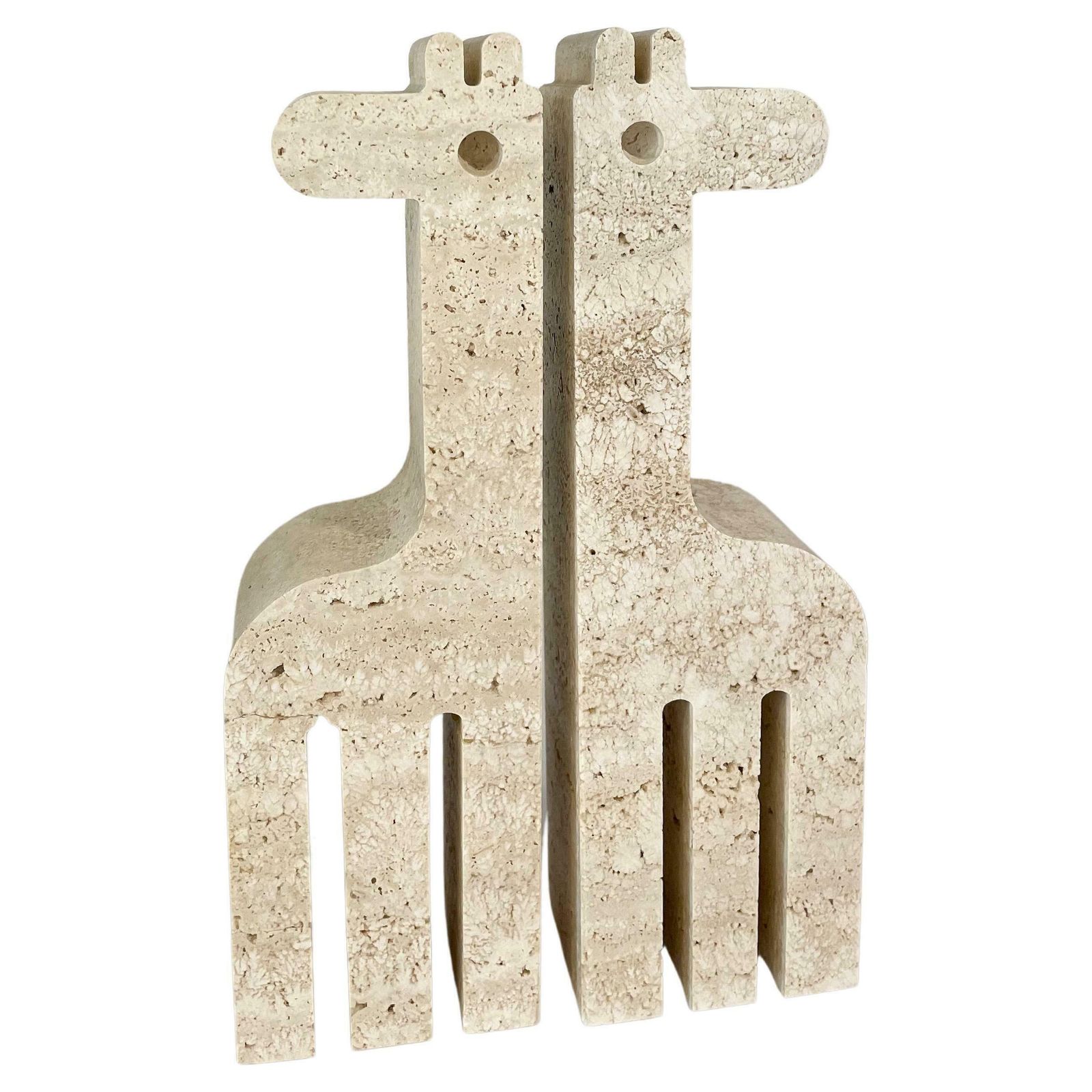 Mid Century Pair Of Giraffe Bookends By Fratelli Mannelli, Travertine, 1970s