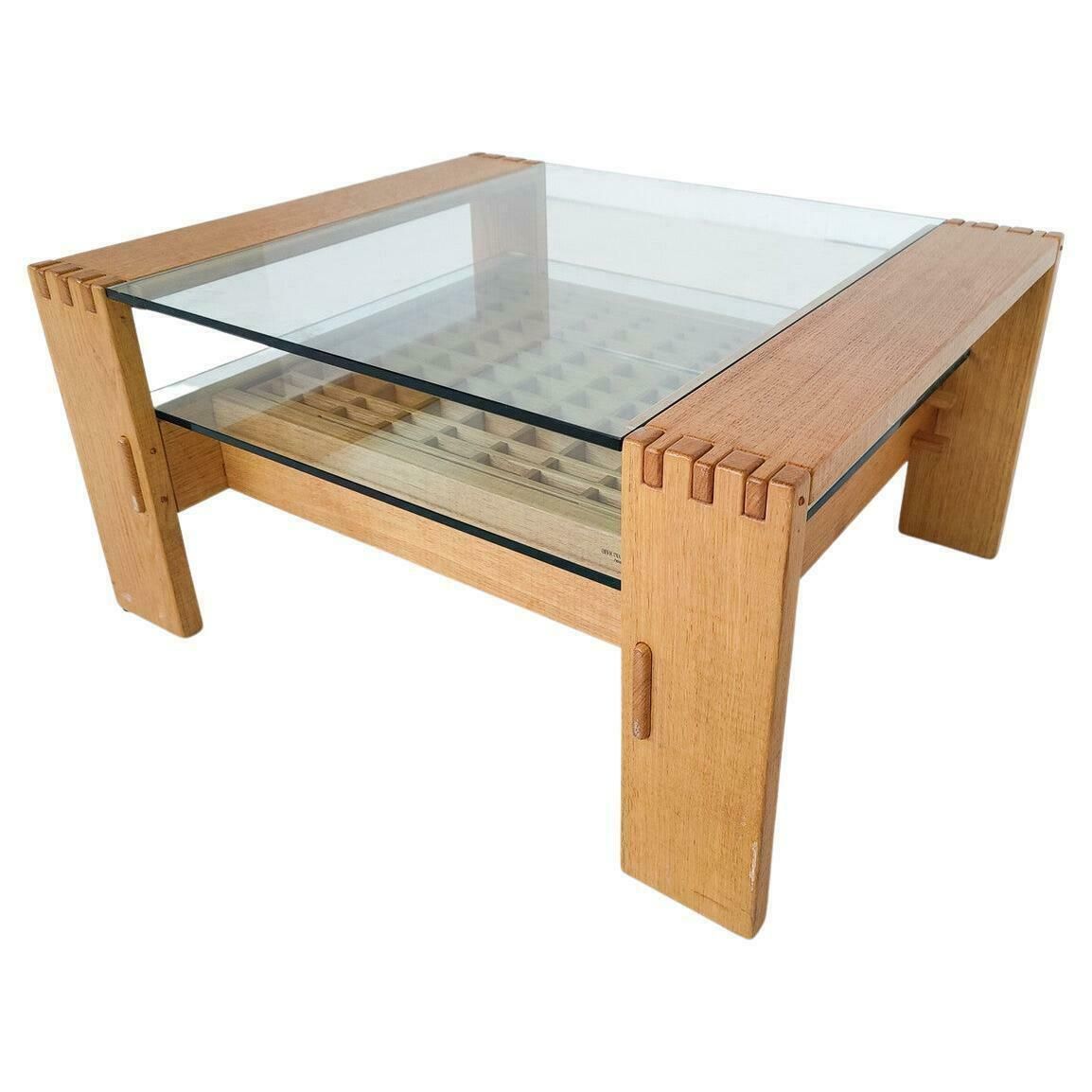 Mid Century Modern Coffee Table By Guiseppe Rivadossi, Wood And Glass, Italy