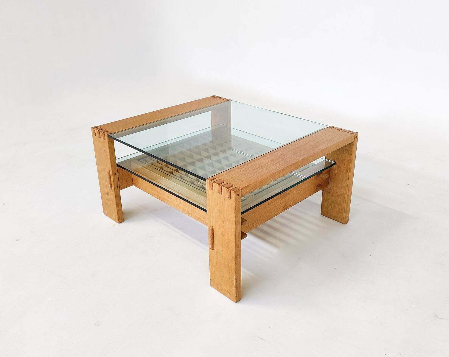 photo furniture Mid Century Modern Coffee Table By Guiseppe Rivadossi, Wood And Glass, Italy