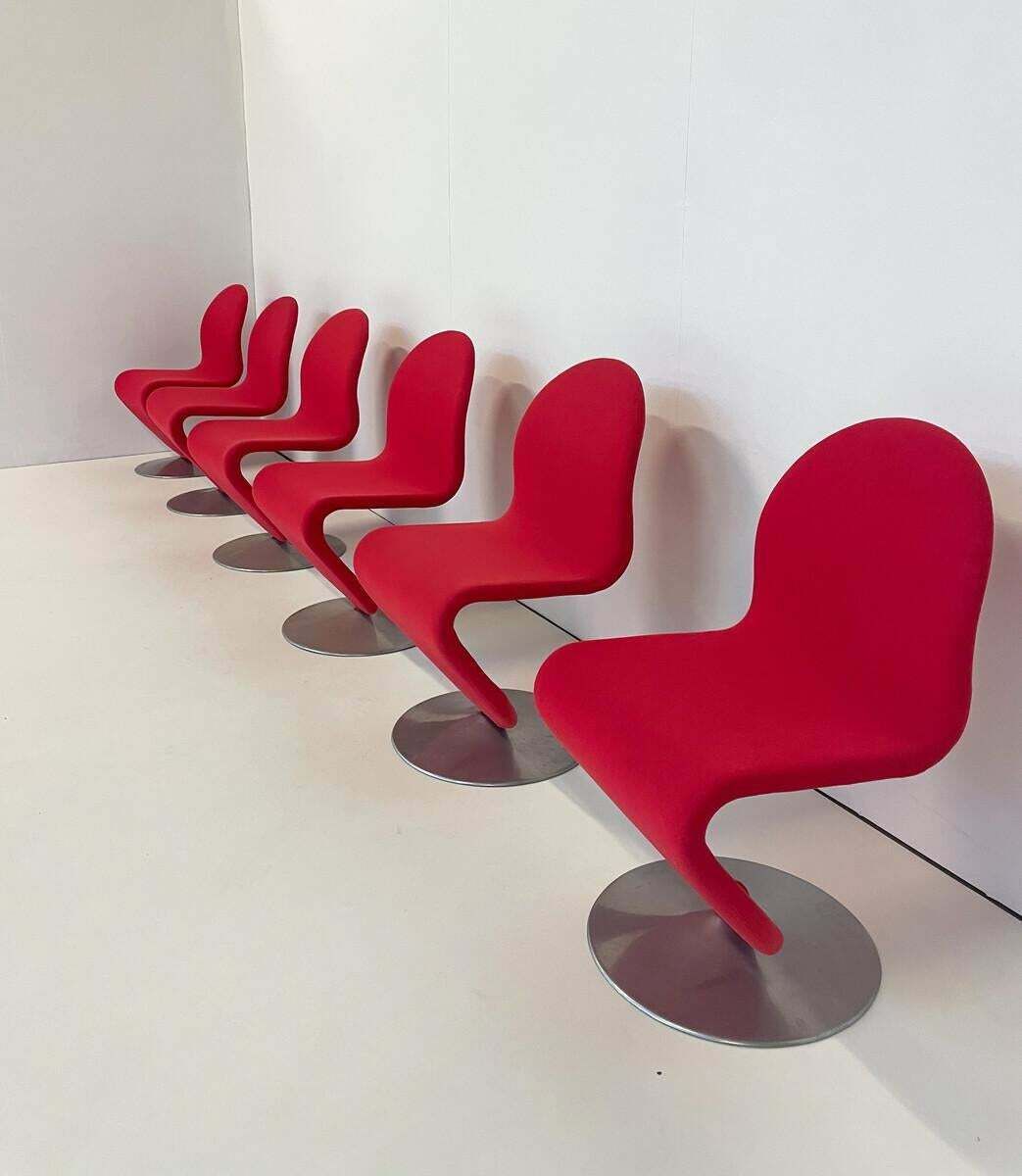 Mid Century Modern Set Of 6 Red System 123 Chairs By Verner Panton, Denmark,1973 photo for sale