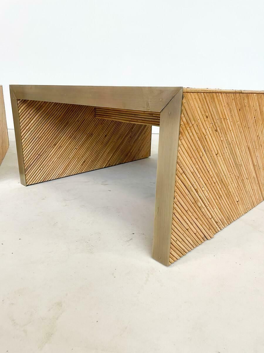 Contemporary Coffee Table In Bamboo And Brass, Italy   Sold Individually photo for sale