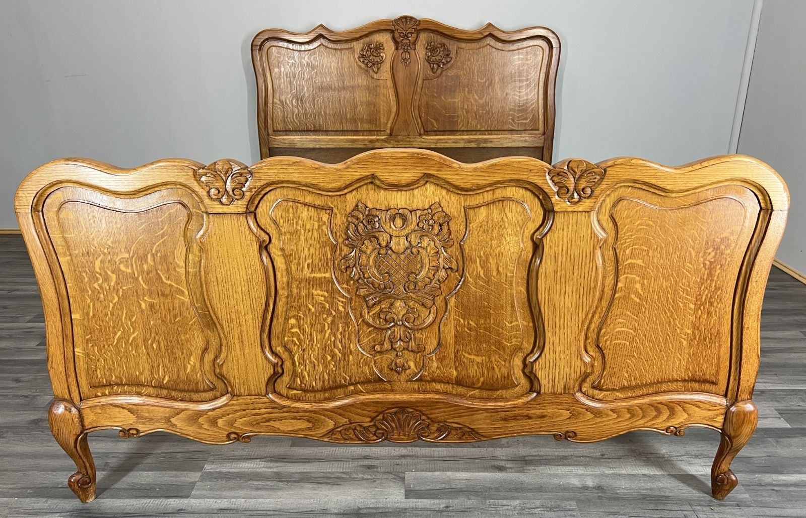 Bed Frame Vintage French Louis XVI Style Oak Double Carved Panel Lot 4088 photo furniture
