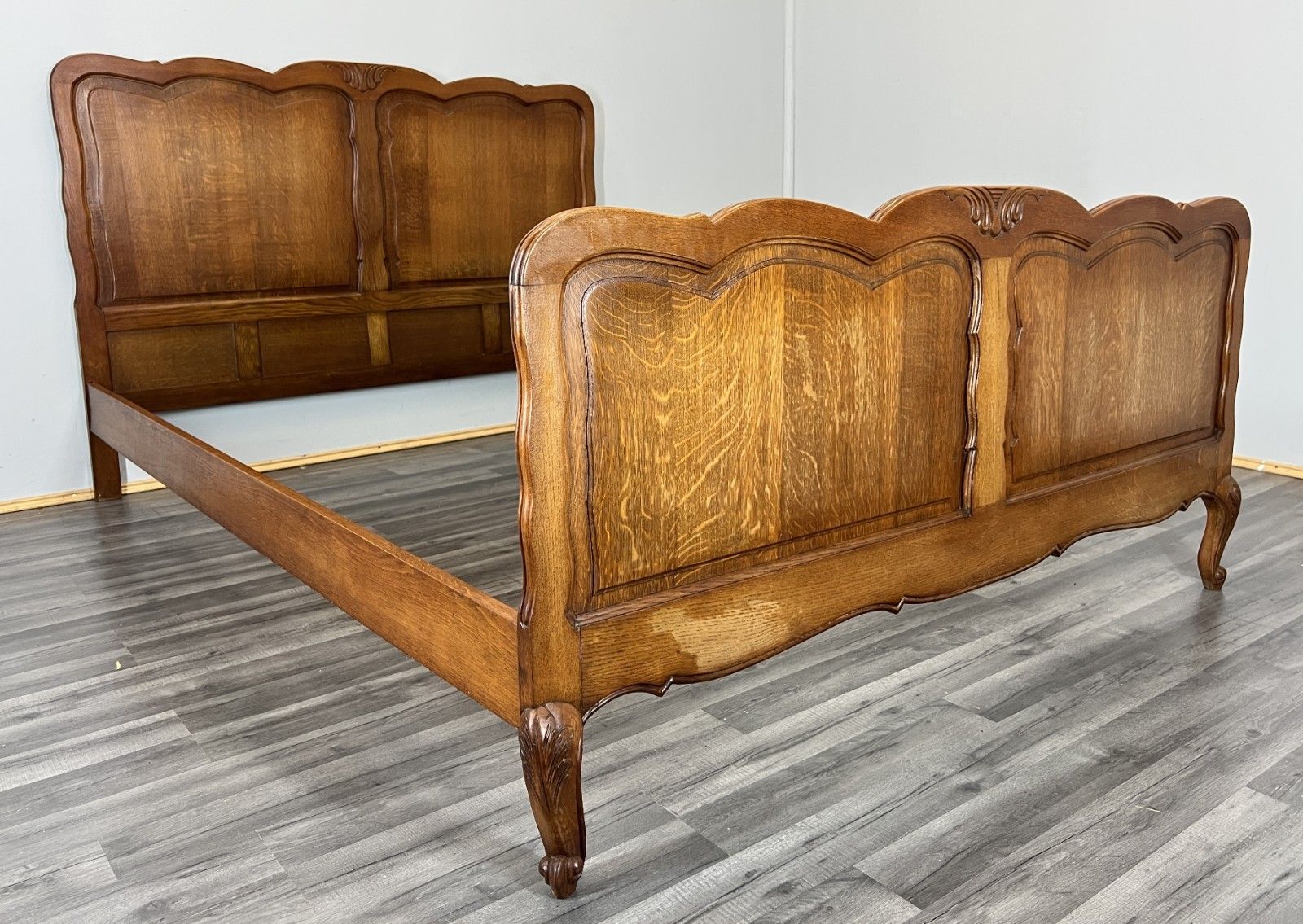 Bed Frame Vintage French Louis XVI Style Oak Double Carved Panel Lot 4087 photo for sale