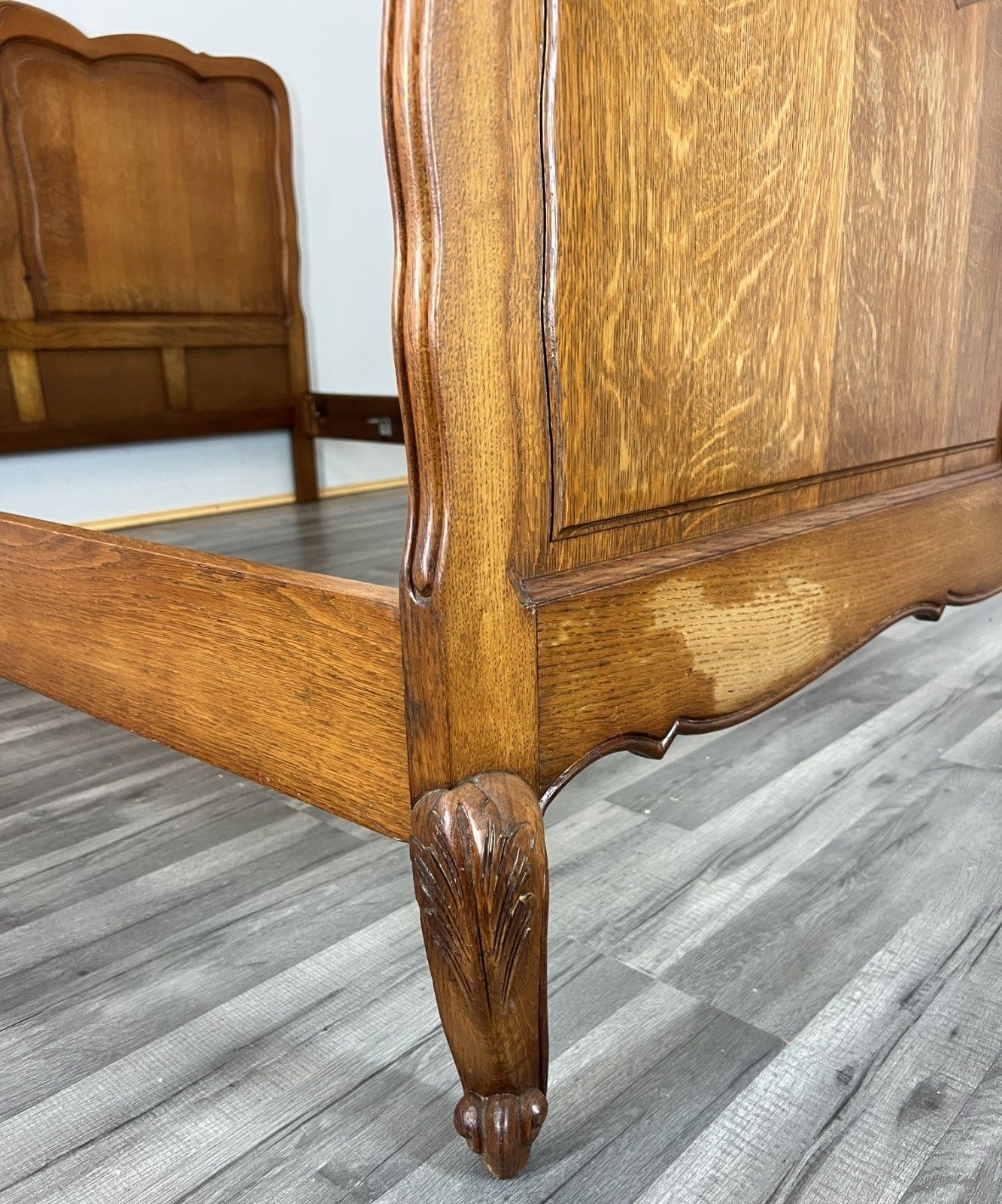 photo furniture Bed Frame Vintage French Louis XVI Style Oak Double Carved Panel Lot 4087