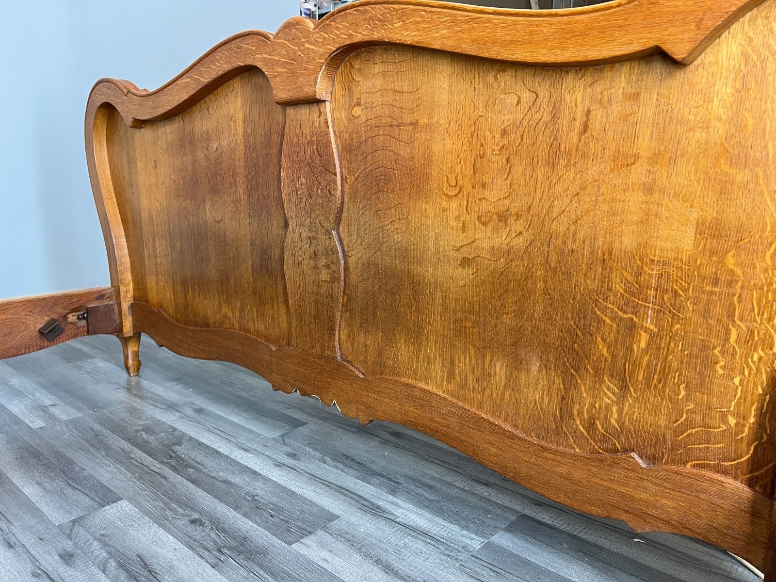 photo furniture Bed Frame Vintage French Louis XVI Style Oak Double Carved Panel Lot 4086