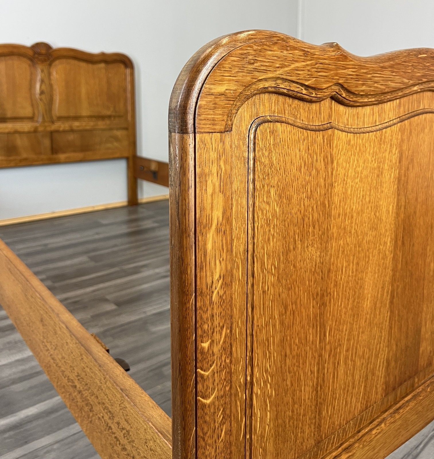 photo furniture Bed Frame Vintage French Louis XVI Style Oak Single Carved Panel Lot 4083