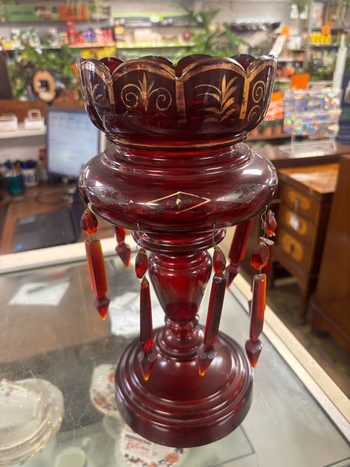 Antique Victorian Cranberry Glass Lustre As Found photo buy