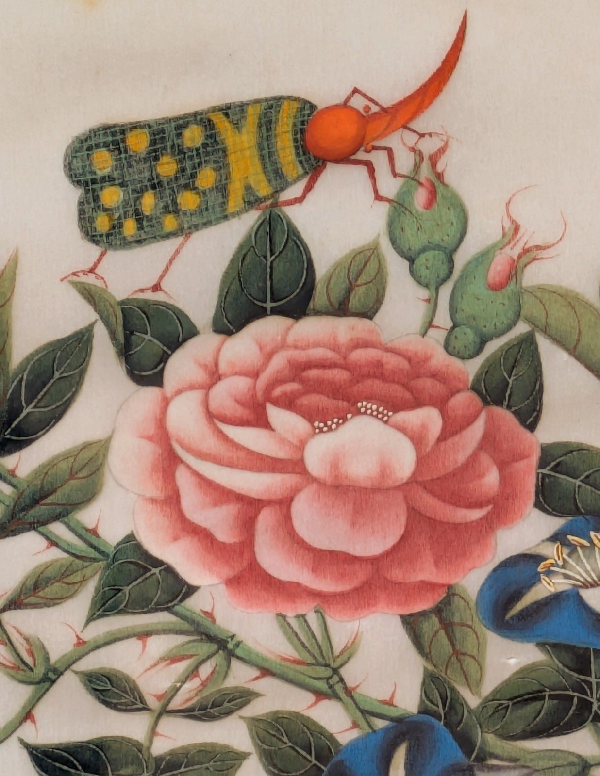 Antique Chinese Watercolour Painting Butterflies & Blossom photo for sale