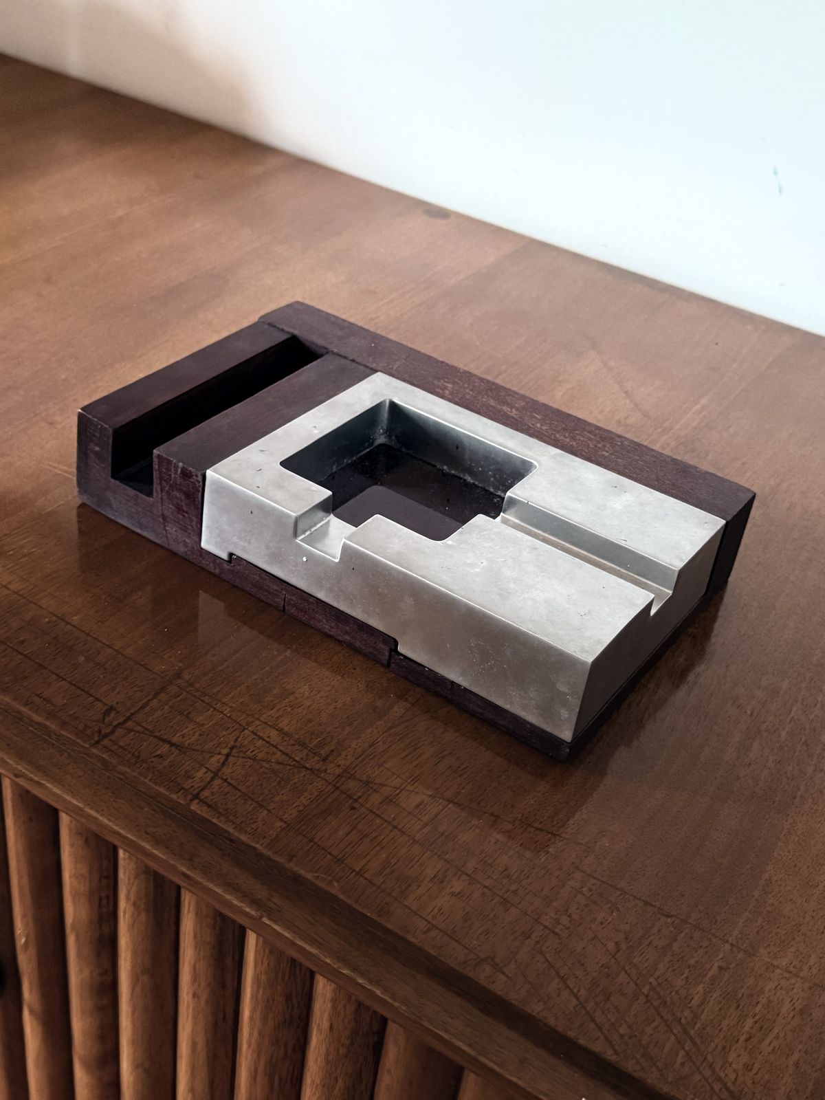 Mid Century Modern Mahogany Ashtray, Alfred Dunhill Italy 1970s photo furniture