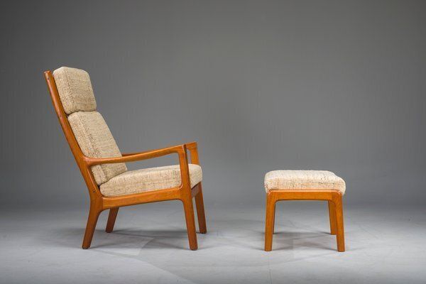 photo vinterior Set Of Senator Highback Armchair & Ottoman In Teak By Ole Wanscher For Poul Jeppesen Collectors, Cado, 1960s