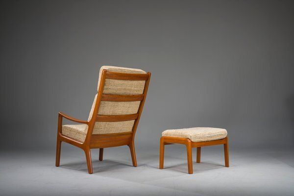 photo vintage Set Of Senator Highback Armchair & Ottoman In Teak By Ole Wanscher For Poul Jeppesen Collectors, Cado, 1960s