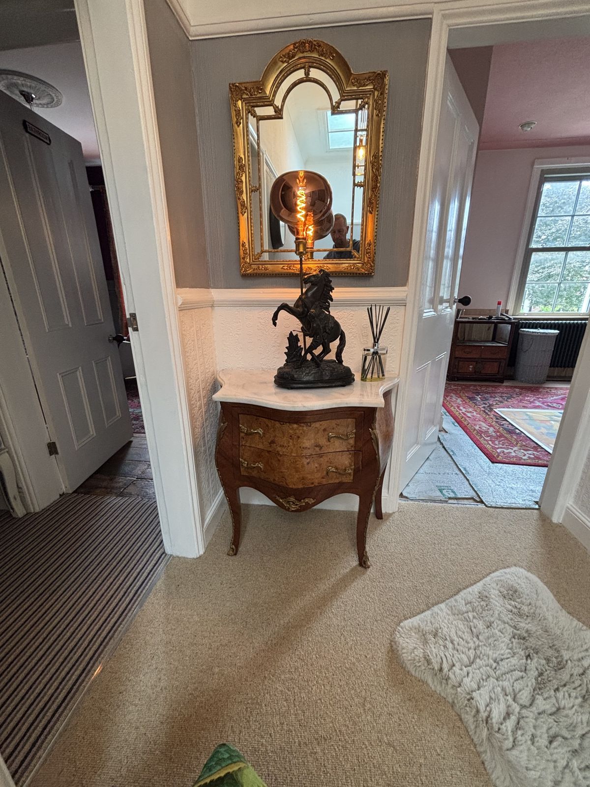 French Serpentine Walnut Veneered Commode/ Chest Of Drawers With Marble Top And Gilt Decoration photo for sale
