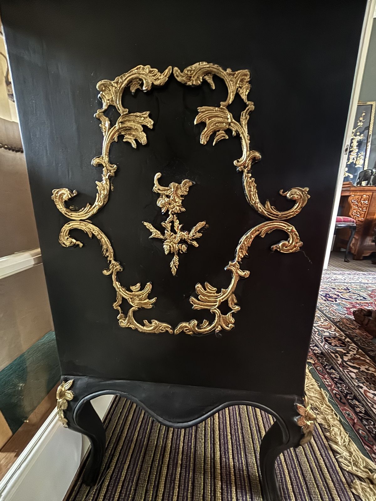 Ebonised Serpentine Fronted French Drawers With Marble Top And Gilt Decorations photo furniture