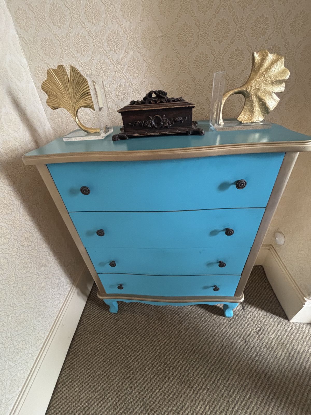 Set Of Turquoise And Bronze Painted Drawers With Metal Handles photo furniture
