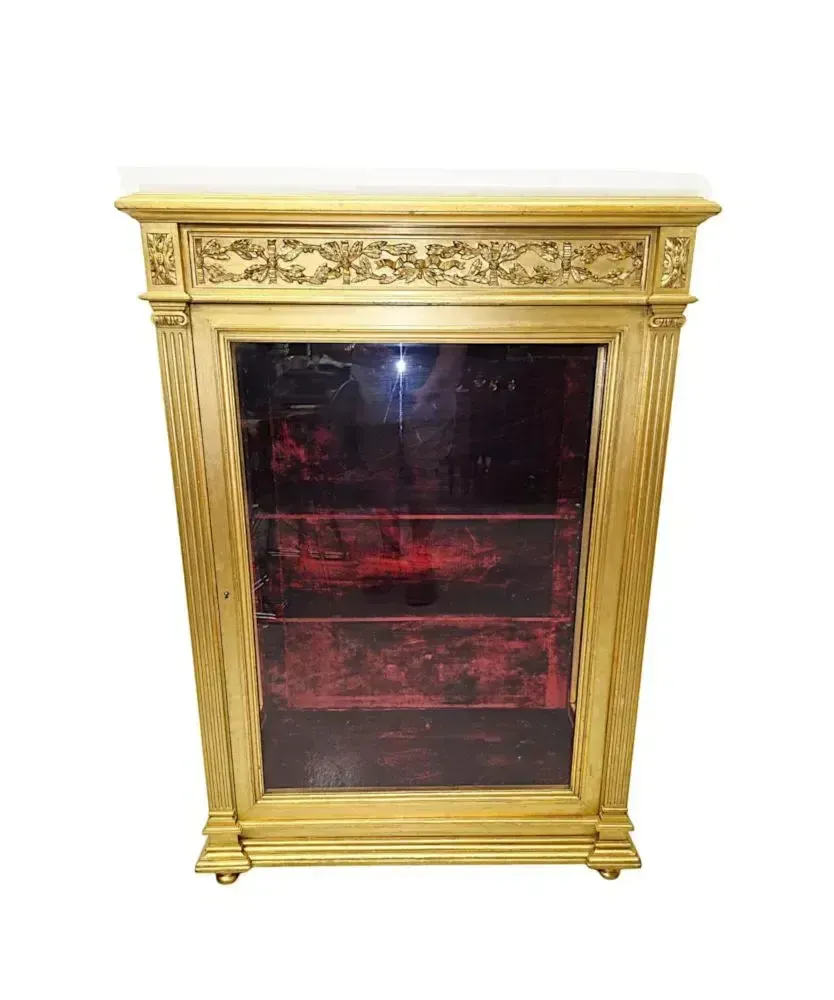 A Very Rare And Unusual 19th Century Pair Of Giltwood Marble Top Pier Cabinets photo for sale