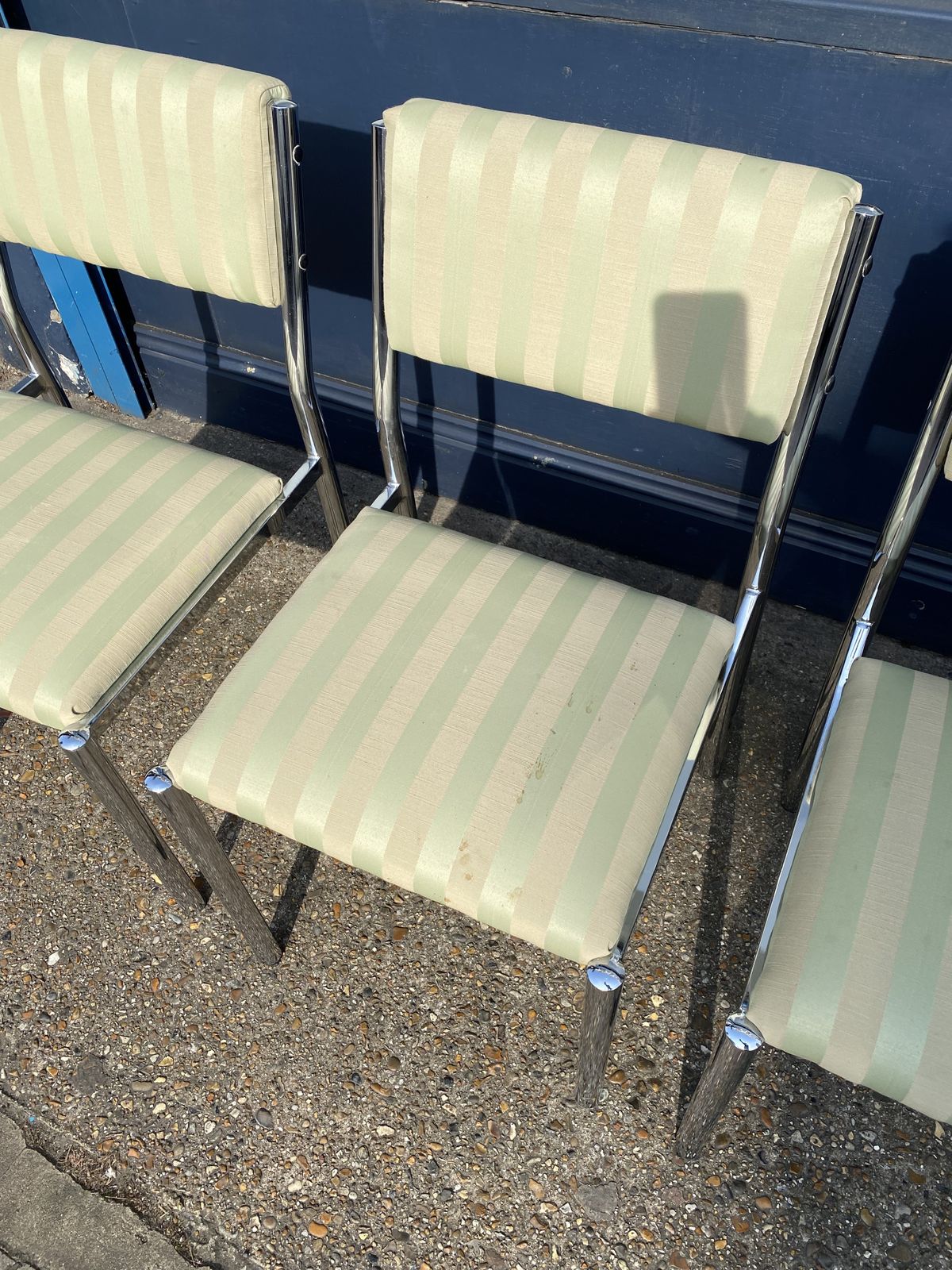 4 X Chrome Striped Dining Chairs 1970s Hollywood Regency Table Italian photo 1350.0