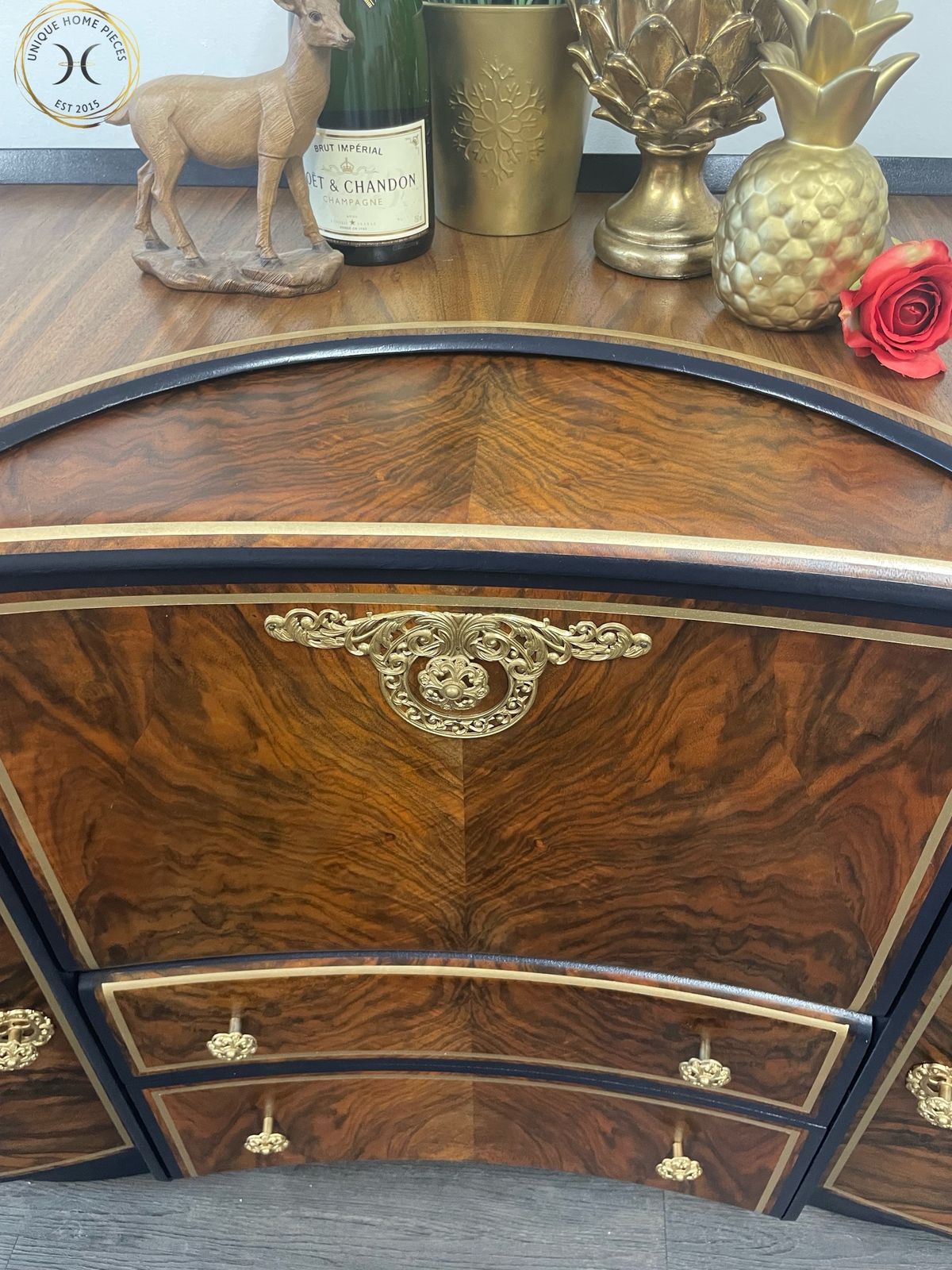 Beautility Navy Blue Gold Walnut 1950s Cocktail Cabinet photo Furniture