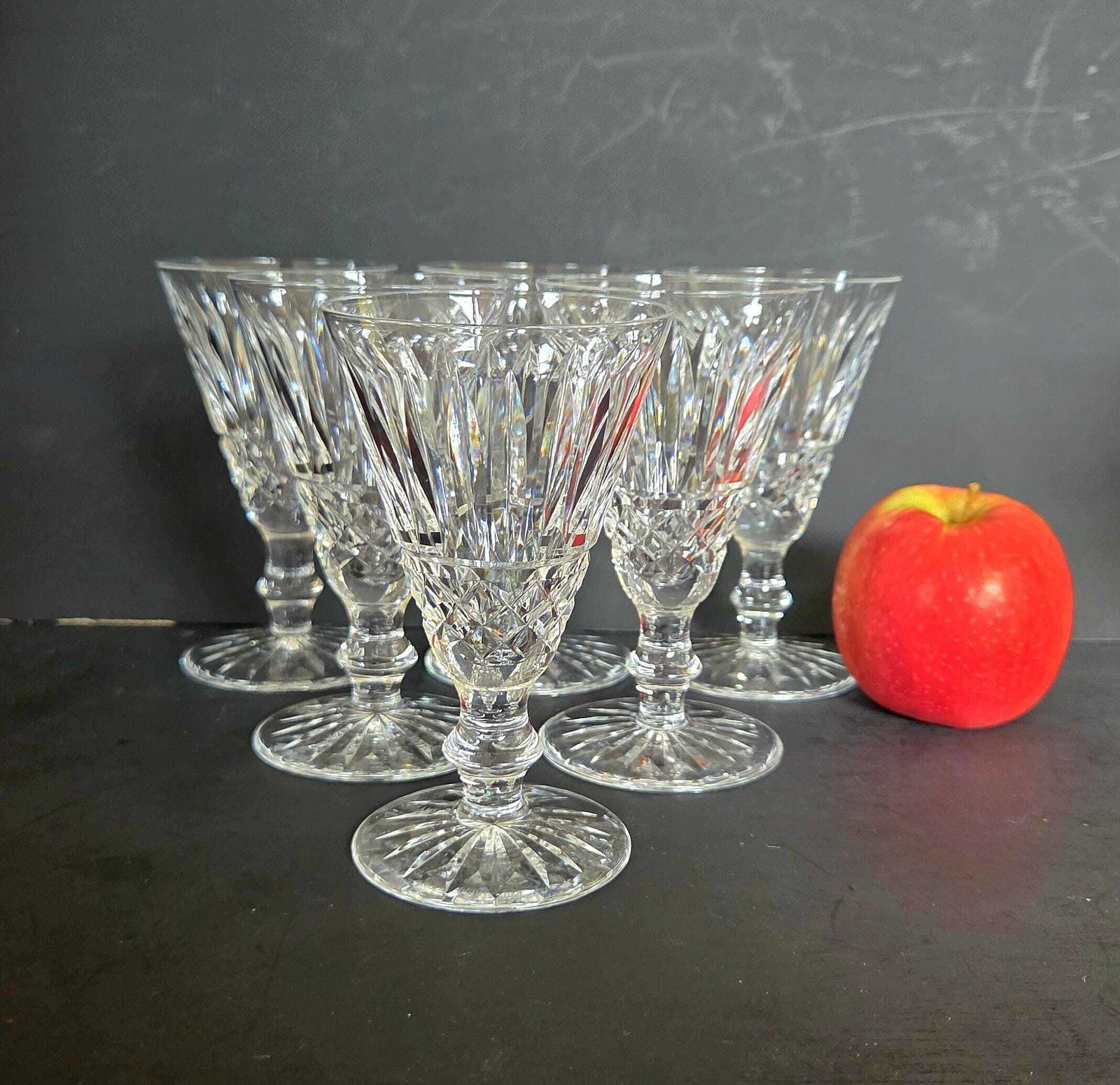 Set Of 6 Vintage Waterford Crystal Sherry Or Port Glasses In The Tramore Pattern, Handblown And Cut, Ireland photo for sale