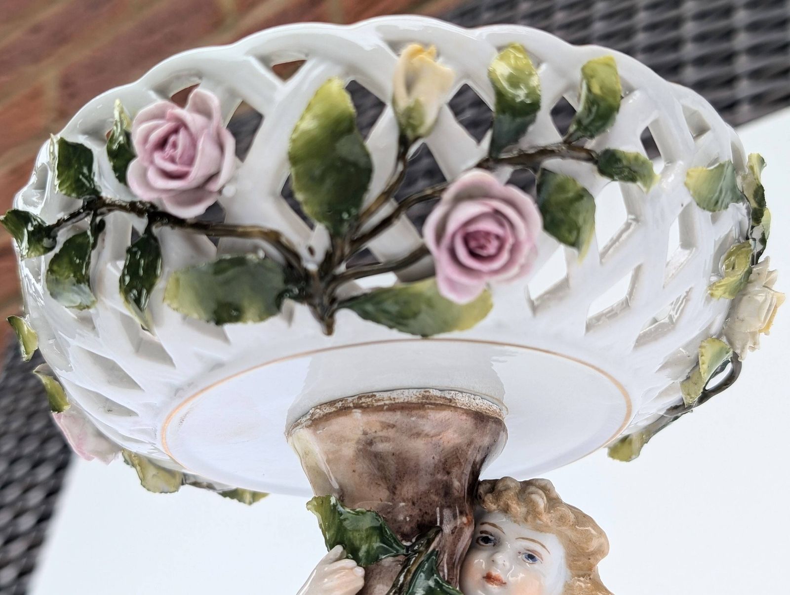 Rare Find ** 1930s Hand Painted Von Schierholz Porcelain Cherub Compote Centrepiece 10"   Germany photo vinterior