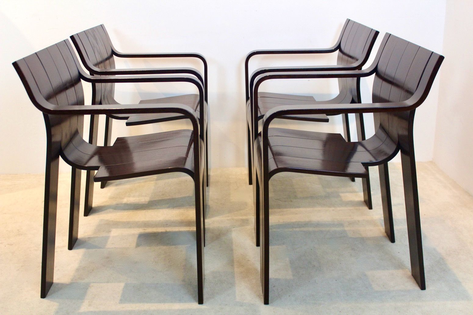 Set Of Four ‘Strip’ Dining Chairs With Armrests By Gijs Bakker For Castelijn photo furniture
