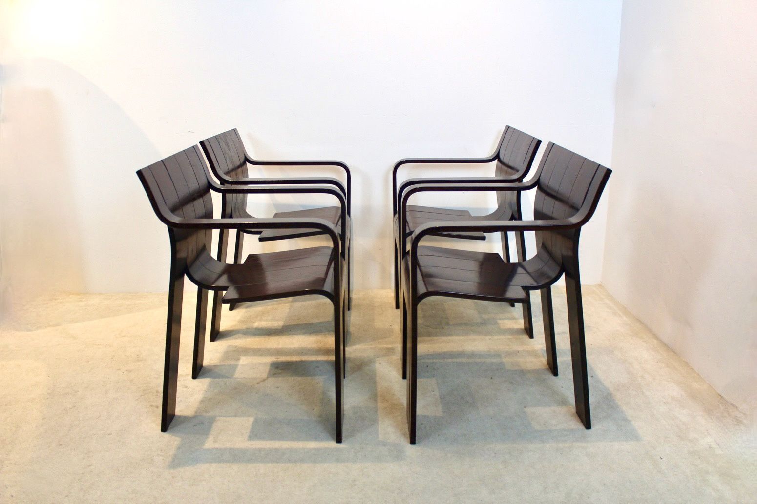 Set Of Four ‘Strip’ Dining Chairs With Armrests By Gijs Bakker For Castelijn photo vinterior