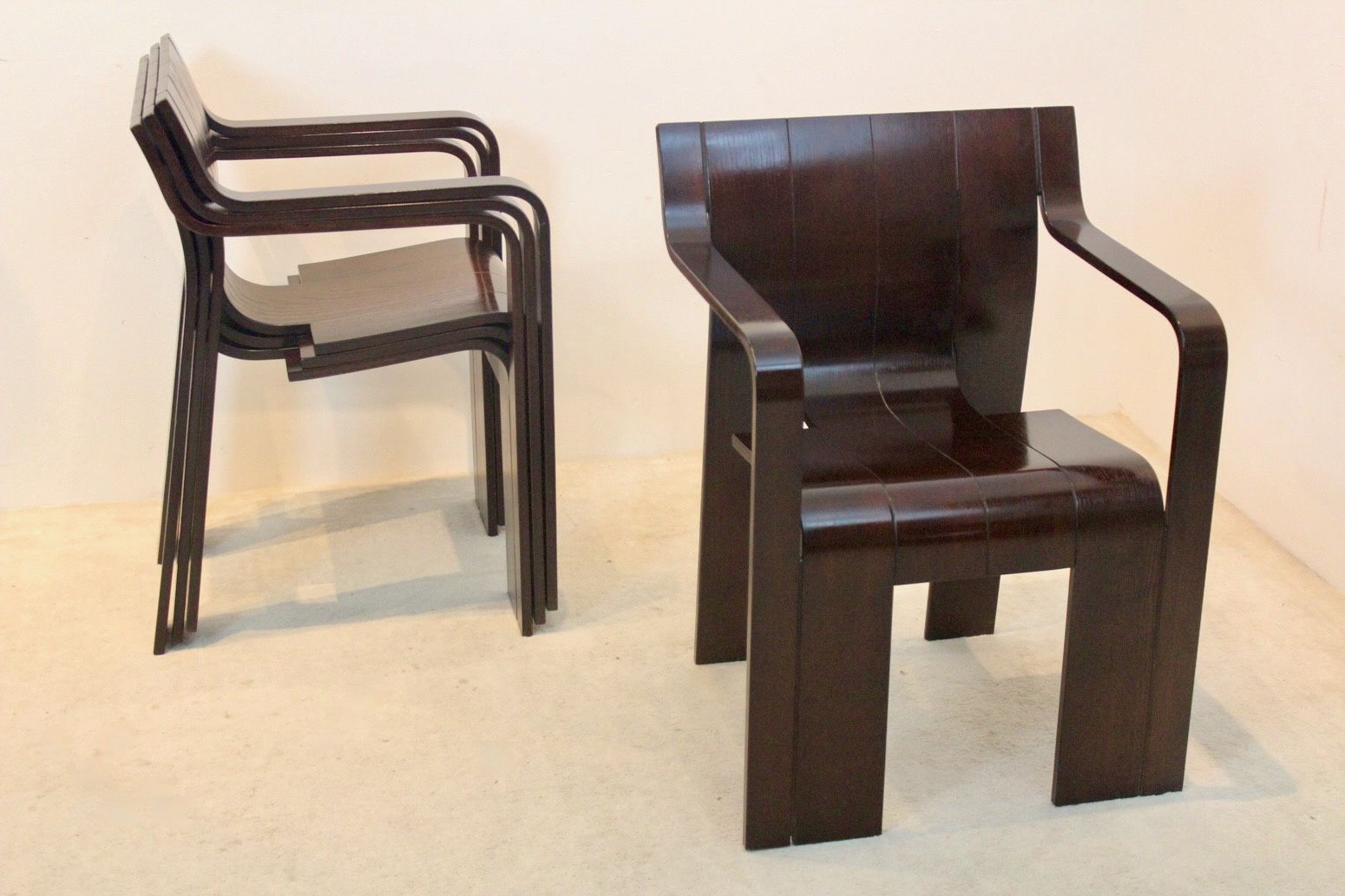 Furniture Set Of Four ‘Strip’ Dining Chairs With Armrests By Gijs Bakker For Castelijn photo