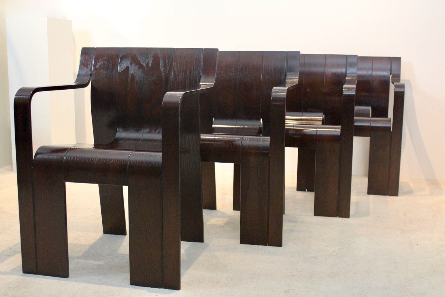 photo vintage Set Of Four ‘Strip’ Dining Chairs With Armrests By Gijs Bakker For Castelijn