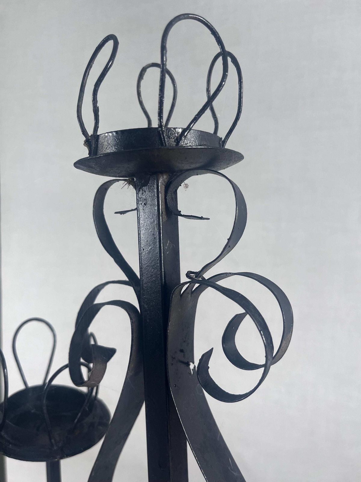 Black Gothic Floor Standing Candleabra.Spanish Revival Candleholder.Rustic Home Decor.Gothic Decor.Dark Interior. Boho Decor photo vintage