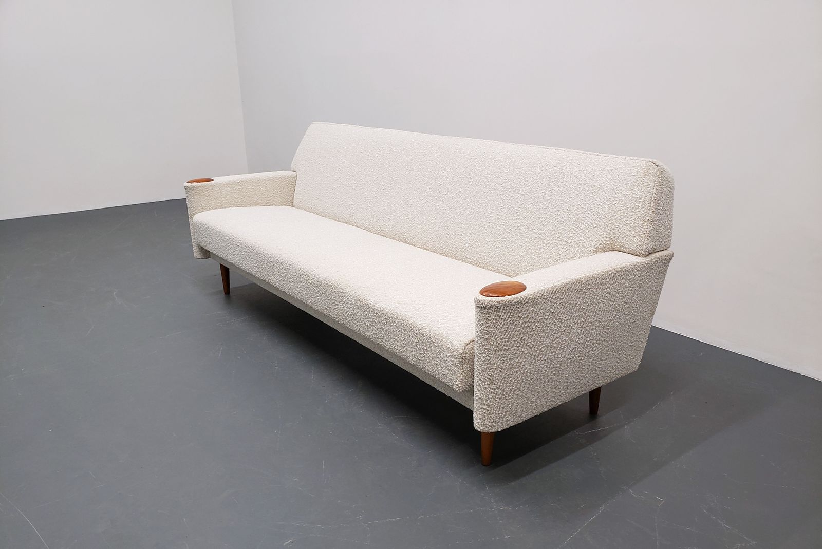 photo for sale Mid Century Danish Sofa In Premium Ivory Boucle