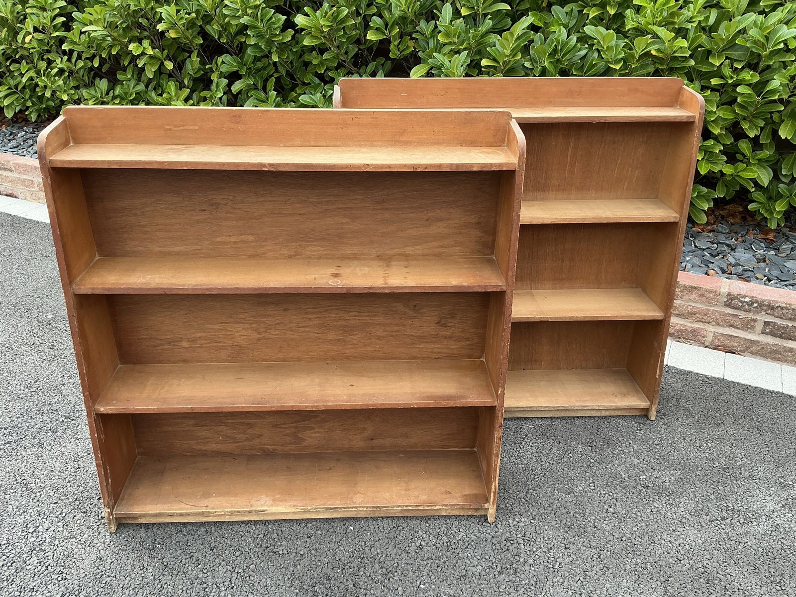Pair Of Original Unrestored Open Waterfall Bookcases 1950's Schoolroom