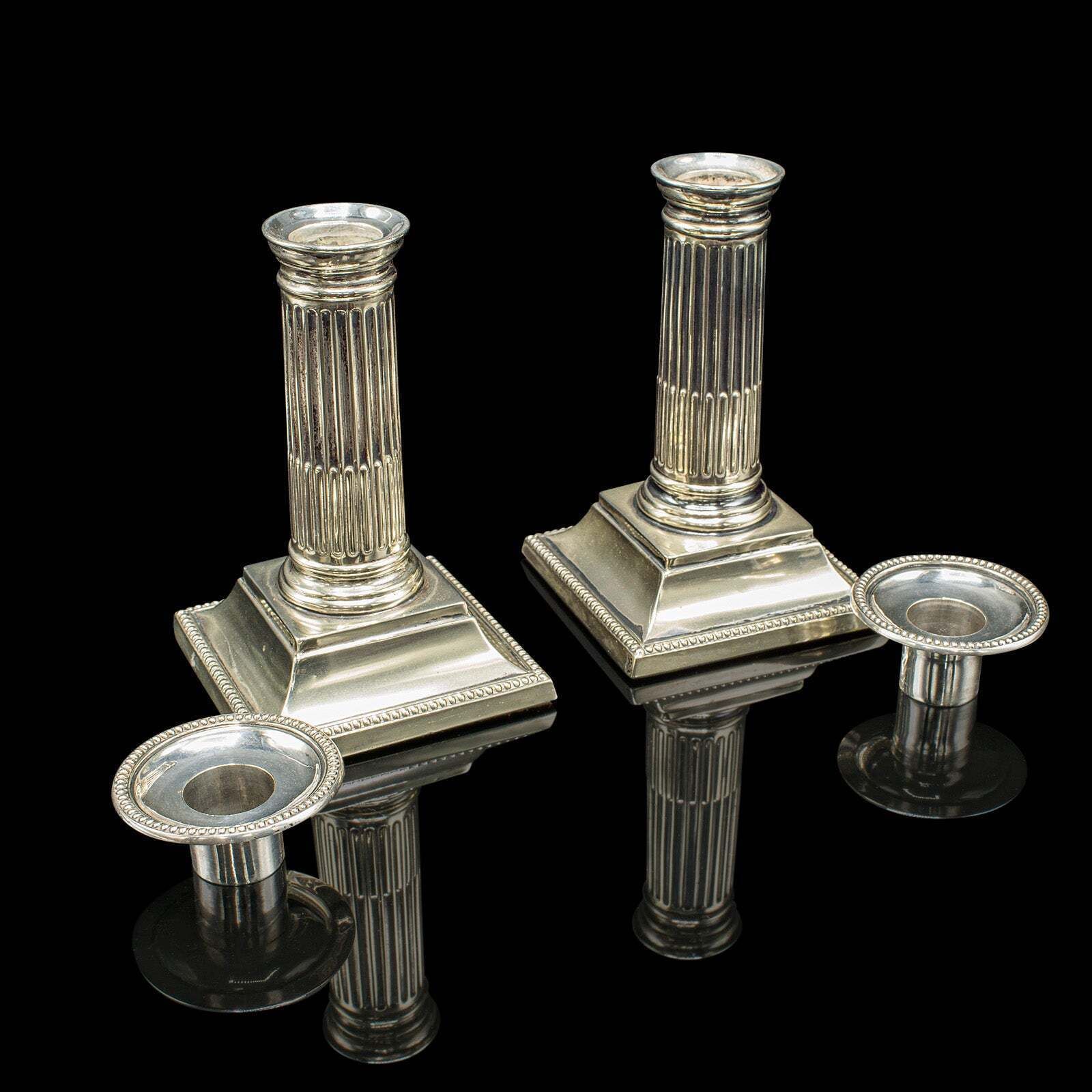 Pair Of Antique Candlesticks, English, Silver Plate, Candle Stand, Victorian photo furniture