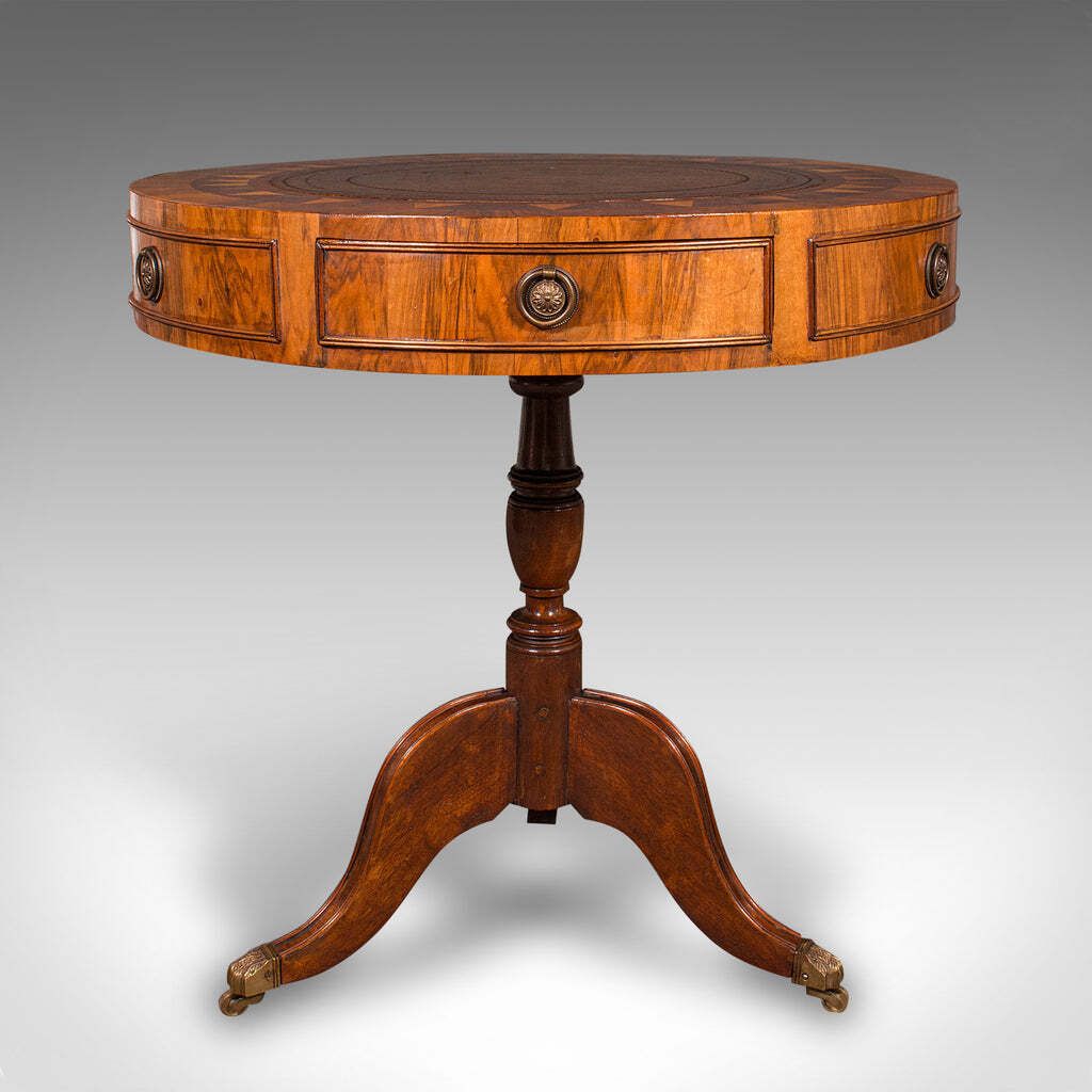 Vintage Rotary Centre Table, English, Walnut, Leather, Games, Regency Revival photo Furniture