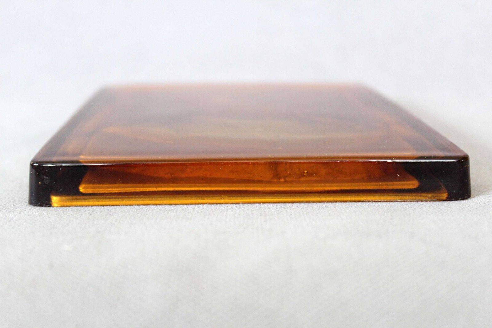 Antique Large Glass Tile With Belgium King Albert 1st, Val Saint Lambert Luxval, Amber Honey Gold Pressed Glass, Military Uniform Profile photo 50.0