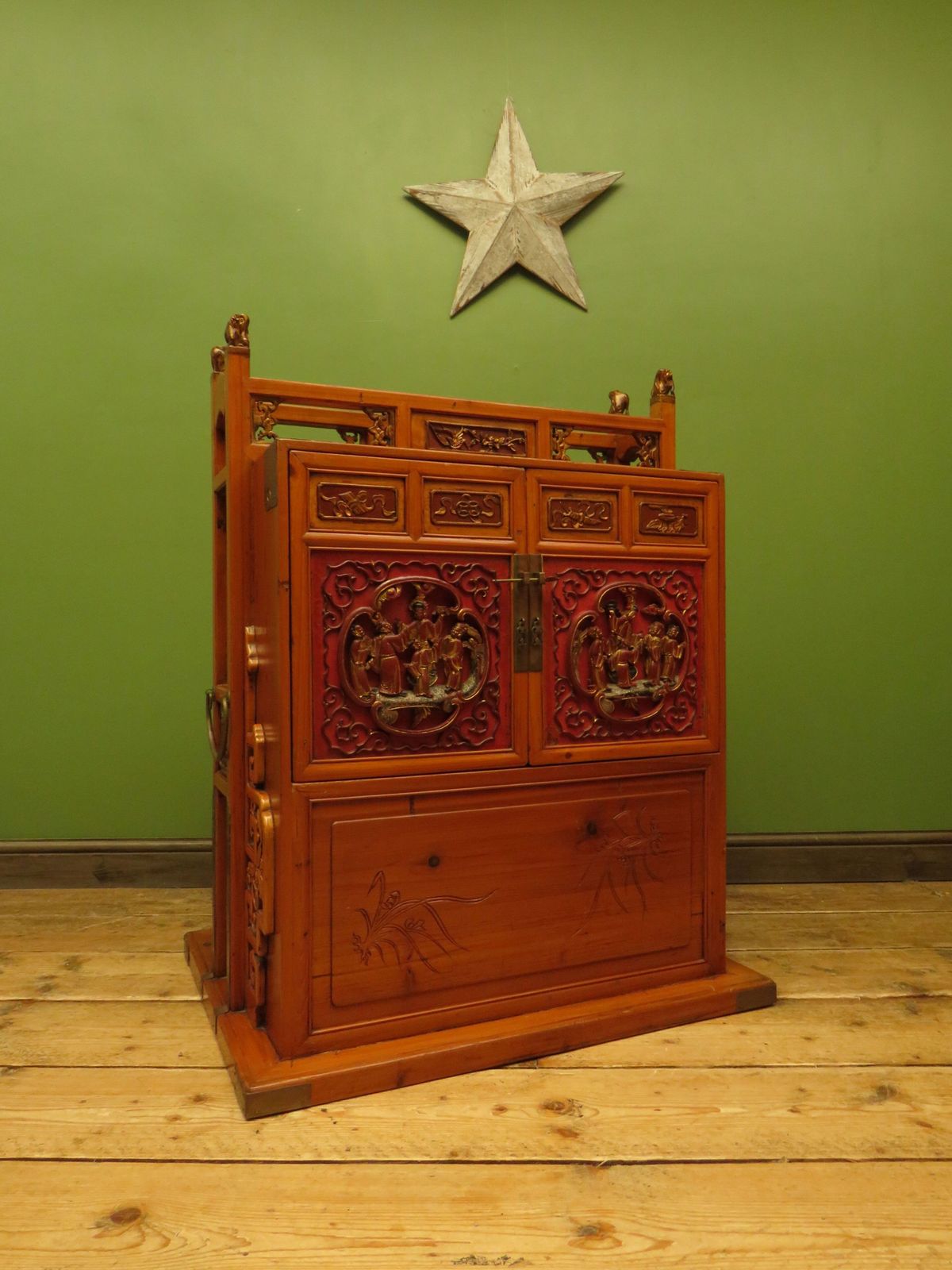 Chinese Wedding Cabinet With Ornate Carvings