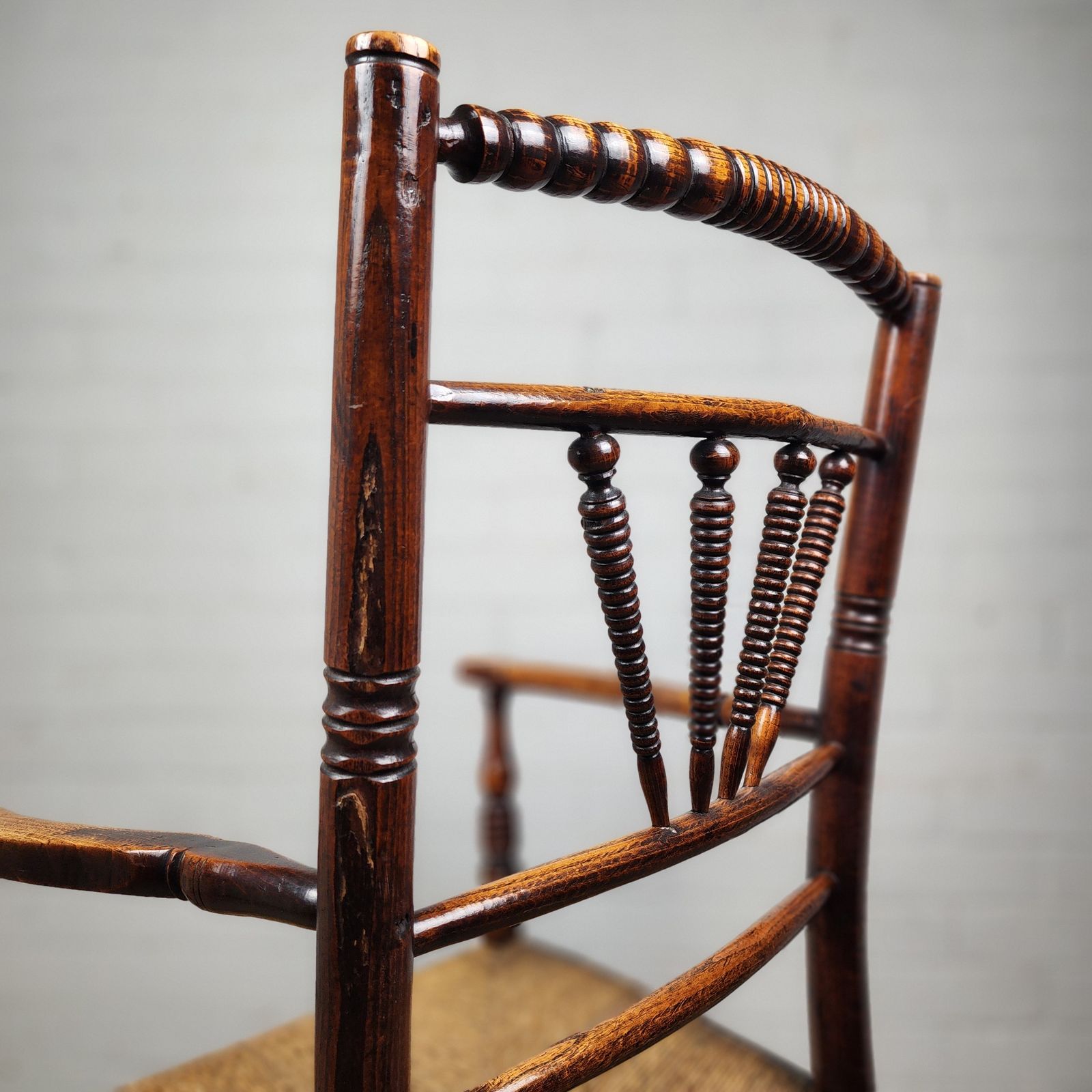Furniture A George III Elm And Fruitwood Spindle Back Carver Chair photo